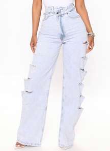 Side Slashed Crossover Wide Leg Jeans