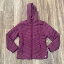 Womens  Purple Puffer Coat with Hood - M