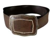 Vtg  genuine leather chocolate brown cowgirl belt metal buckle Sz L