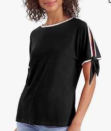 Women's Black Stretchy Short Sleeves Top Size Small