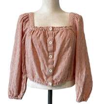 Madewell rust/white stripe long sleeve square neck cropped button up blouse sz M