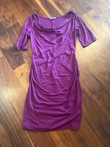 Purple Cowl Neck draped ruched dress