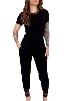 N:PHILANTHROPY Black Metallic Glittery Short Sleeve Bodysuit Joggers Set Size S