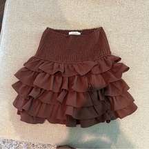 High Waist Brown Ruffle Mini Skirt Size Small