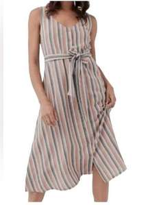 Pact Stucco Vertical Stripe Harbour Midi Dress, Sz M