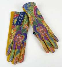 DBA Access Mediterranean Concepts Gloves Womens Multicolor Floral Faux Suede NWT