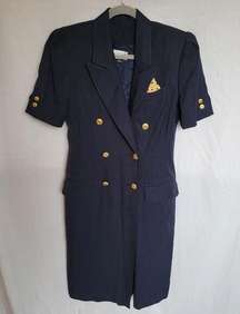 Vintage Kasper 1980s Navy Double Breasted Secretary Wrap Women's Dress Size 10