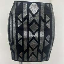 MARINEBLU SEQUIN Mini skirt SMALL AZTEC TRIBAL geometric PRINT HIGH WAIST