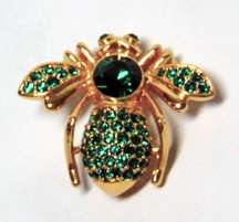 VTG Joan Rivers Crystal Green Emerald BIRTHSTONE BEE BROOCH Pin May Birthday