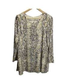 Harper Wren Snakeskin Print Dress S Shift Long Sleeved Cream Evening Flowy