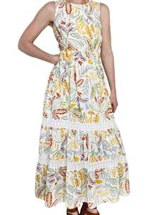 Yellow & Green Leaf Printed Cut-Out Maxi Dress