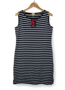 Talbots Nautical Dress Sleeveless Striped Navy Dress With Red Accent Size Small