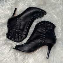 Cynthia Vincent Black Butter Soft Leather Open Toe Booties