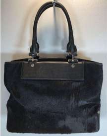 DKNY Haircalf Fur Leather Black Satchel Bag Purse READ