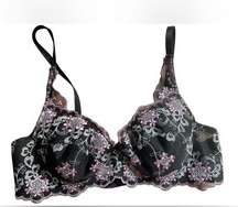 Frederick’s of Hollywood Y2K Pink Black Floral Lace Bombshell Gel Push Up Bra