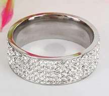 Five Row Cubic Zirconia Stainless Steel Ring