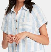 blue striped raw hem cropped shirt