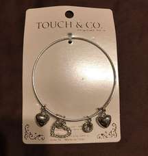 Touch & Co Bracelet Heart Charms/ Bangles Silver Color Expandable Bangle NEW