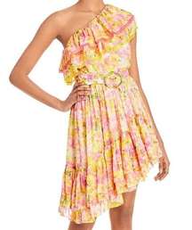 Rococo Sand Georgette Drapey Midi Cocktail Party Yellow Floral Belted Dress