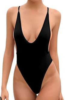 Shekini Black Low Back Thong  Swimsuit