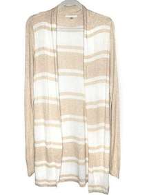 cyrus Striped Lightweight Long Sleeve Open Cardigan Sweater Beige White Medium