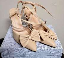 CHASE+CHLOE Women's Halston Sandal Pumps Shoes Beige Color Bow 4.5 in, Size 8.5M