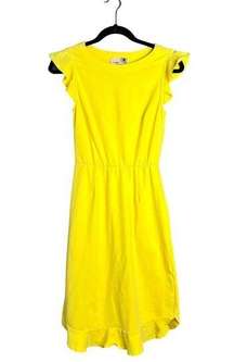 NWOT Everleigh Bright Yellow Ruffle Sleeve Dress Knee Length Spring Summer XS