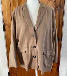 J Jill Linen Blend Tan Oversized Blazer Jacket Petite Medium Front Pockets