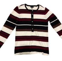 New Velvet Heart Womens Sizes XS / S White Burgundy Black Stripe Rib Knit Henley