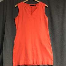 New York company, medium coral/orange V-neck sleeveless dress with pockets