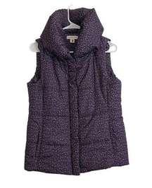 Coldwater Creek Quilted Puffer Vest Size S 8 Purple Full Zip Snap Mock Neck