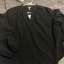 Business casual, long sleeve puff black blouse