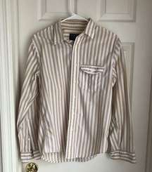 Abercrombie Striped Button Down Shirt Tan and White