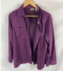 Chicos Purple Faux Suede Button Down Shirt Size 2 / large