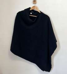 Cozy Chic Boatneck Asymmetrical Poncho Shawl in Navy