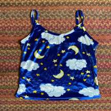 RETRO Y2K BLUE VELVET MOON & STAR CAMI TOP