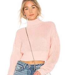 Lovers + Friends Mockneck Cropped Loose Knit Pink Long Sleeve Wool Blend Sweater