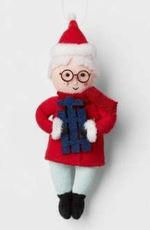 Santa Wearing Glasses Holding Sled Fabric Christmas Tree Ornament nwt mrs claus