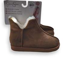 Tan Plush Memory Foam Booties, Women's 7-8