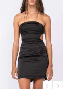 Satin Black Strapless Mini Dress