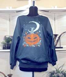 NWOT Quarter Moon Halloween Night pumpkin navy blue oversized sweatshirt sz M