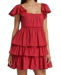 Cinq a Sept NWT Marcia Tiered Mini Dress Red Ruffle Eyelet Laceup Cotton Sz 4