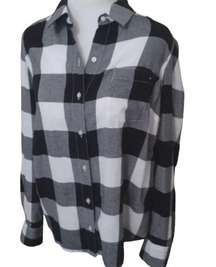 Tommy Hilfiger Shirt Womens Size L Black White Plaid Button-Down Long Sleeve