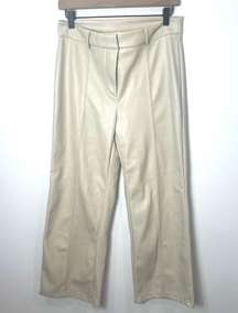 Cream Faux Leather Wide Leg Pants