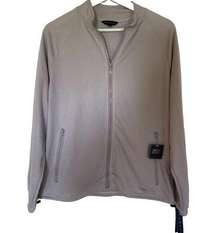 Kay Unger NEW tan full zip jacket with media pocket LARGE