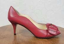 Max Studio Womens Maldives Shoes 8.5 Red Leather Buckle Peep Toe Pump Heels NEW