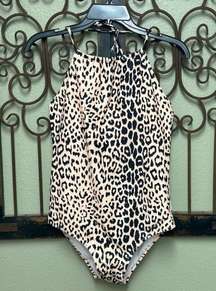 Ekouaer leopard print high halter neck backless swim suit