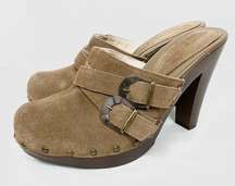 Dana Buchman y2k Tan Suede Buckle & Stud Accent Clog Mules