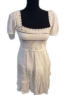 New NWT Small S crochet square neck white dress western cowgirl Jessica Simpson