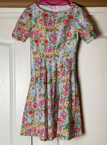 VINTAGE BLUE FLORAL ROSE DRESS COTTAGE GRANDMA CORE